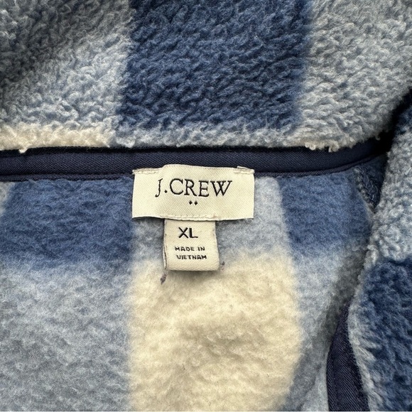 J. Crew Gingham Blue & White Sherpa Fleece Full Zip Jacket Womens Size XL - Picture 4 of 4